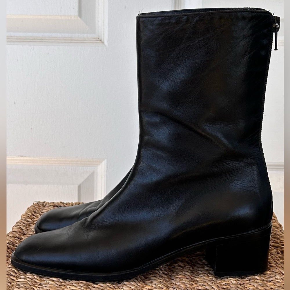 Cole Haan Black Leather Mid-Calf Boots - Picture 3 of 13